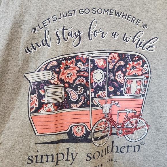 Simply Southern Women's Graphic T-shirt XXL 2XL Gray Stay A While Camper Top Pi - Picture 2 of 5